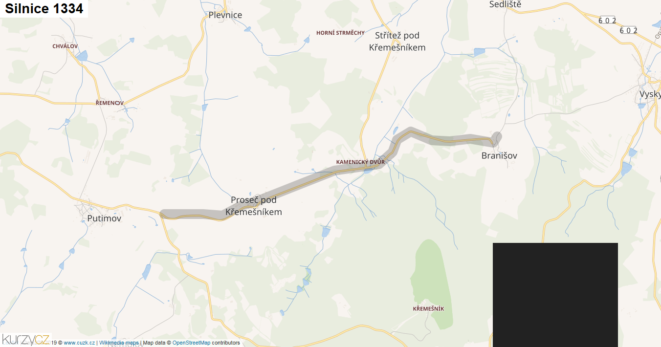 Silnice 1334 - mapa Silnice 1334