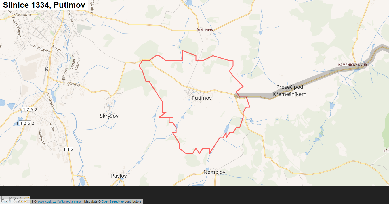 Putimov, Silnice 1334 - Mapa