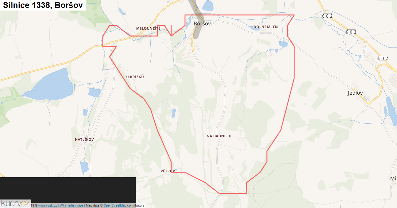 Boršov, Silnice 1338 - Mapa