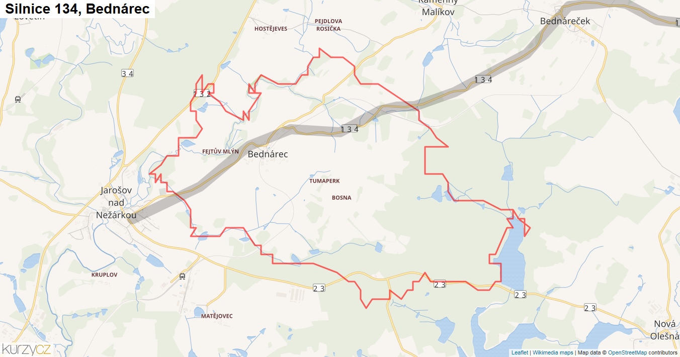 Bednárec, Silnice 134 - Mapa