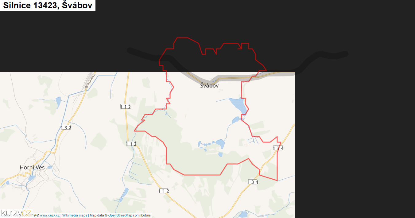 Švábov, Silnice 13423 - Mapa