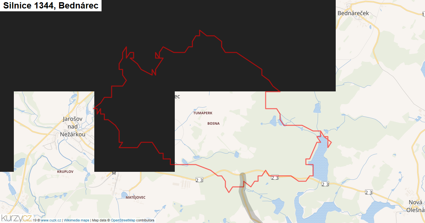 Bednárec, Silnice 1344 - Mapa