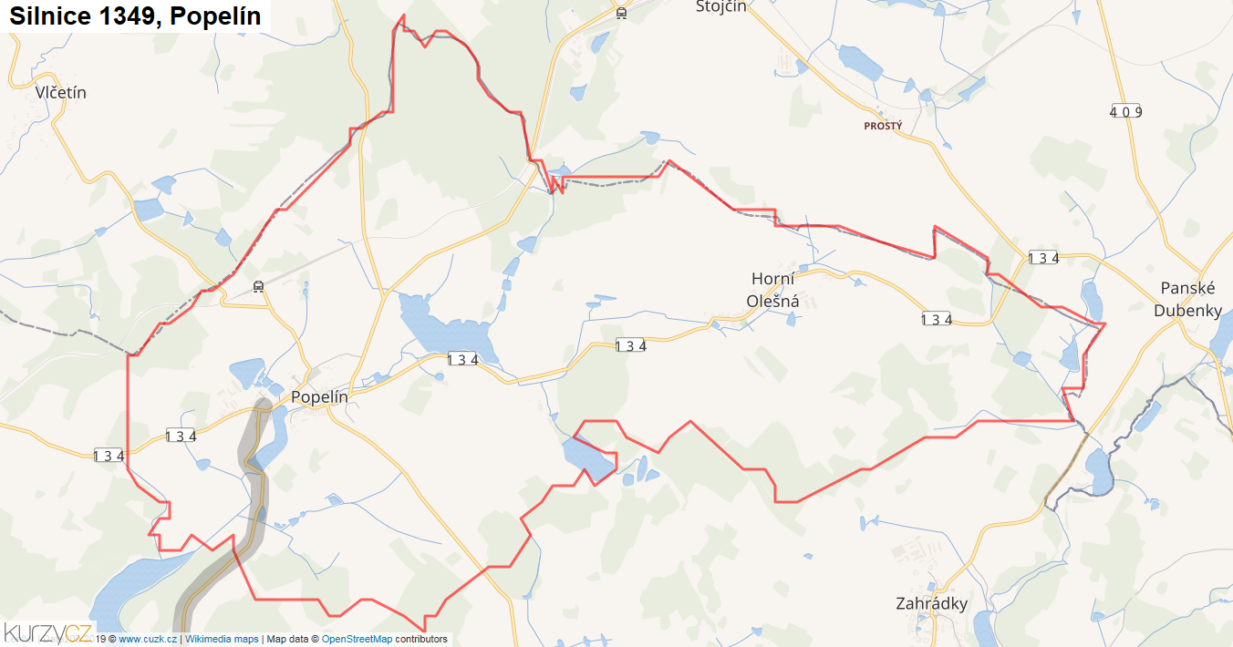 Popelín, Silnice 1349 - Mapa
