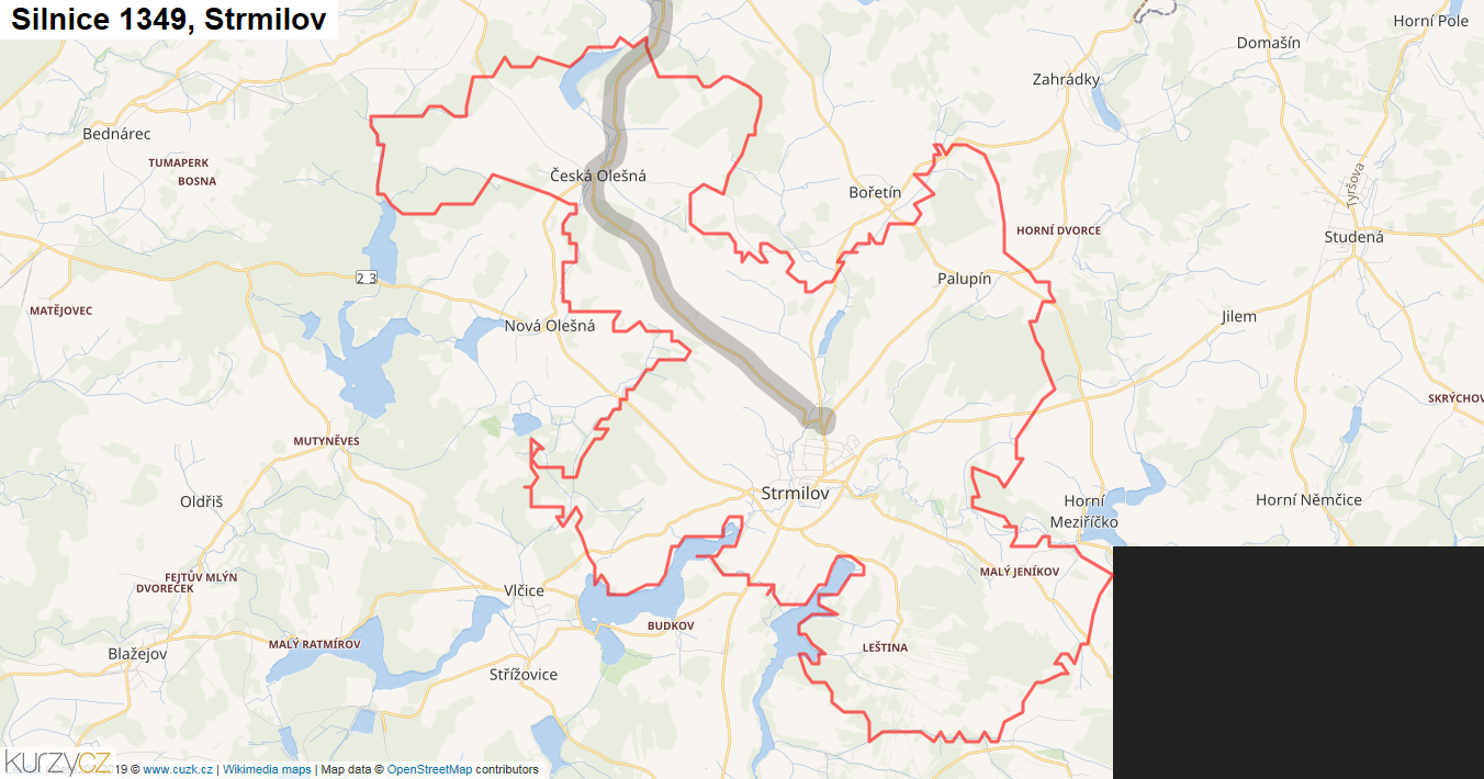 Strmilov, Silnice 1349 - Mapa