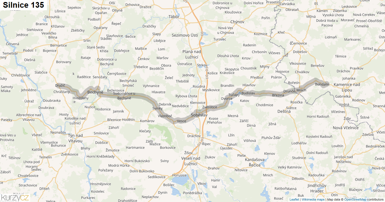 Silnice 135 - mapa Silnice 135