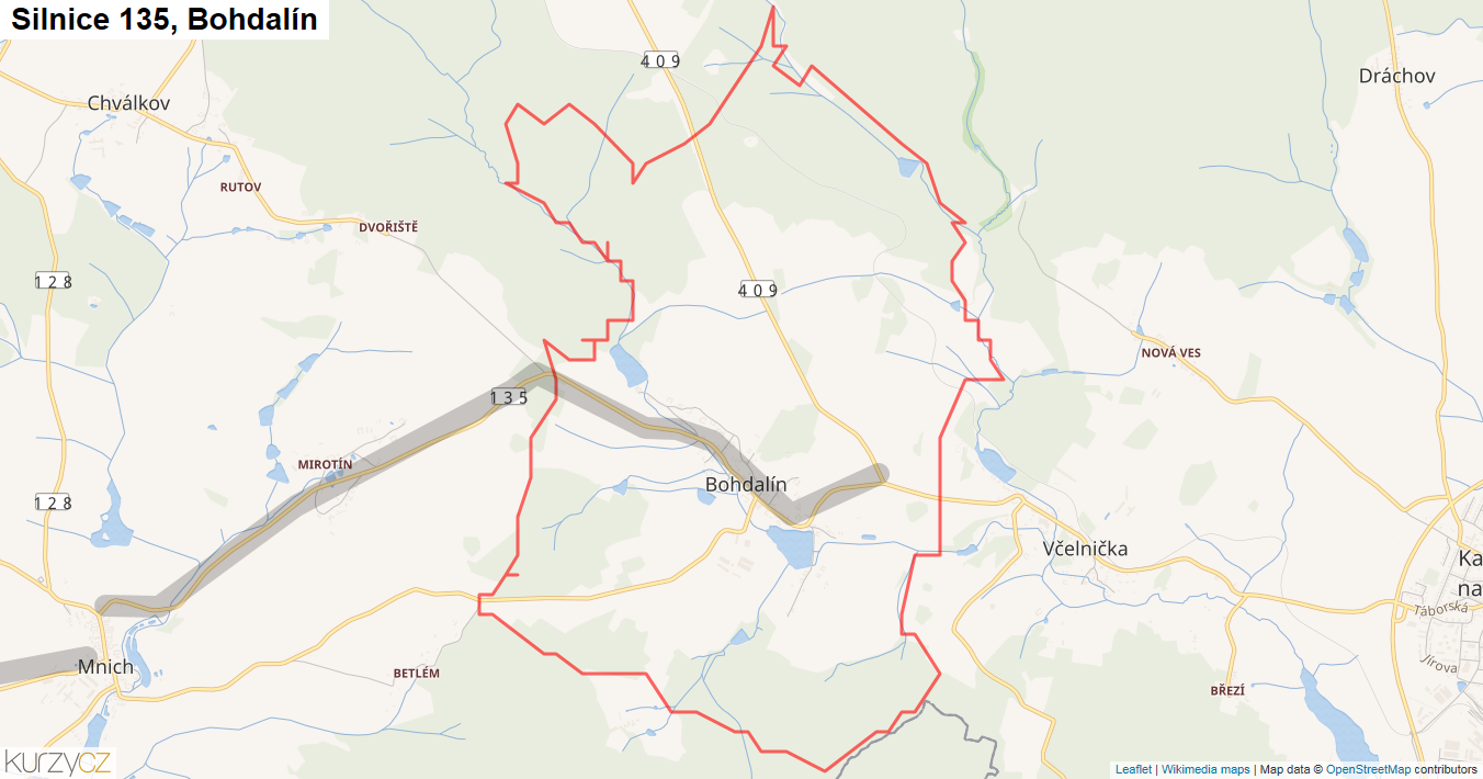 Bohdalín, Silnice 135 - Mapa