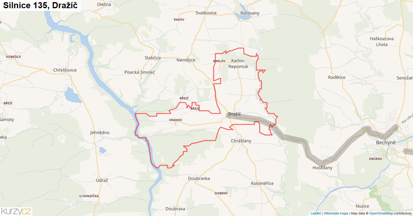 Dražíč, Silnice 135 - Mapa