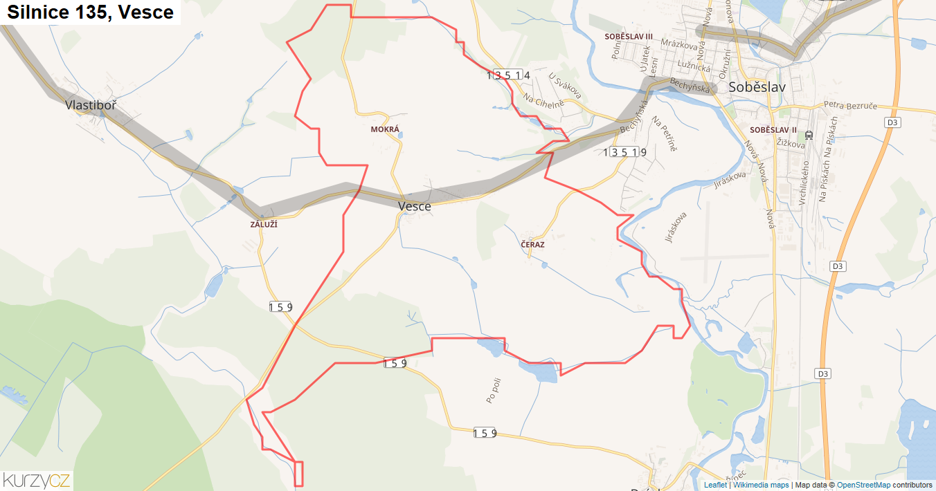 Vesce, Silnice 135 - Mapa