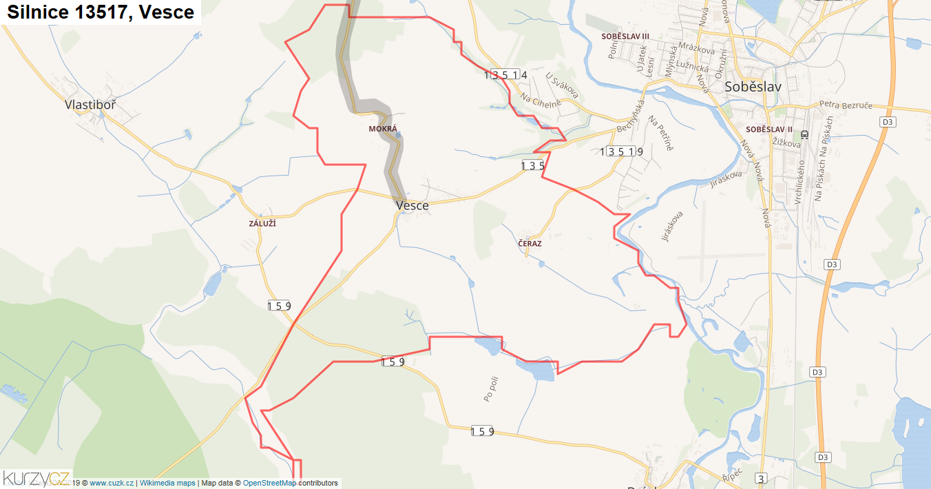 Vesce, Silnice 13517 - Mapa