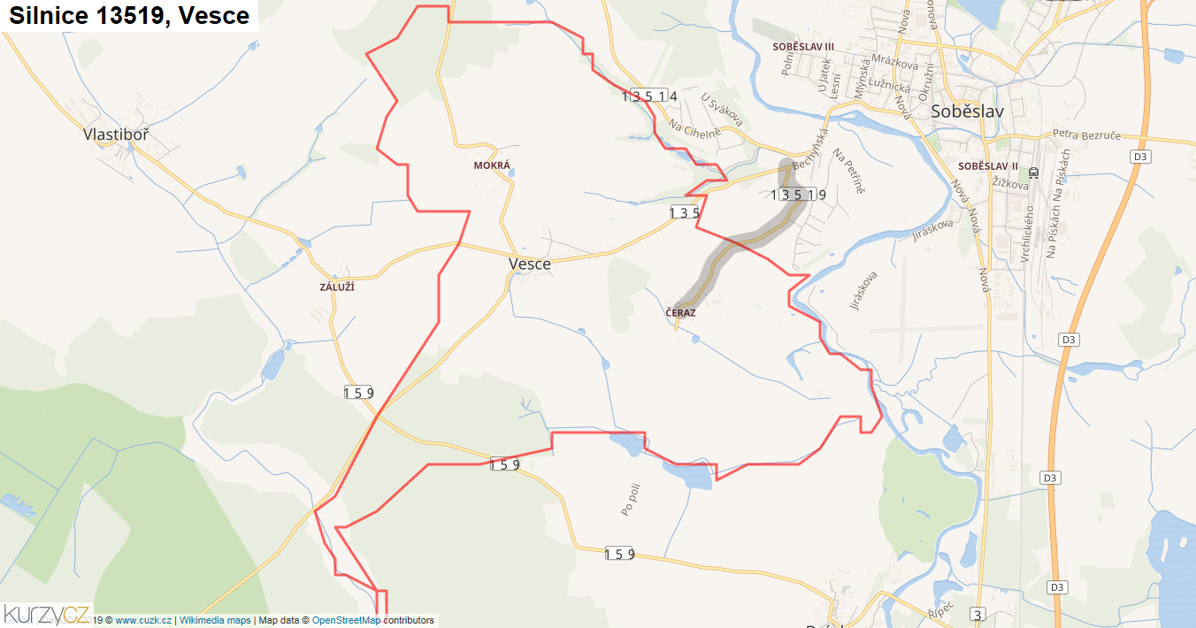 Vesce, Silnice 13519 - Mapa