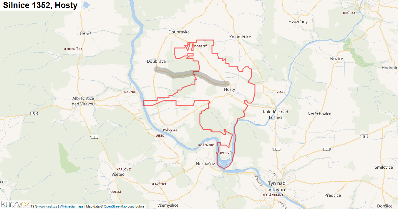 Hosty, Silnice 1352 - Mapa