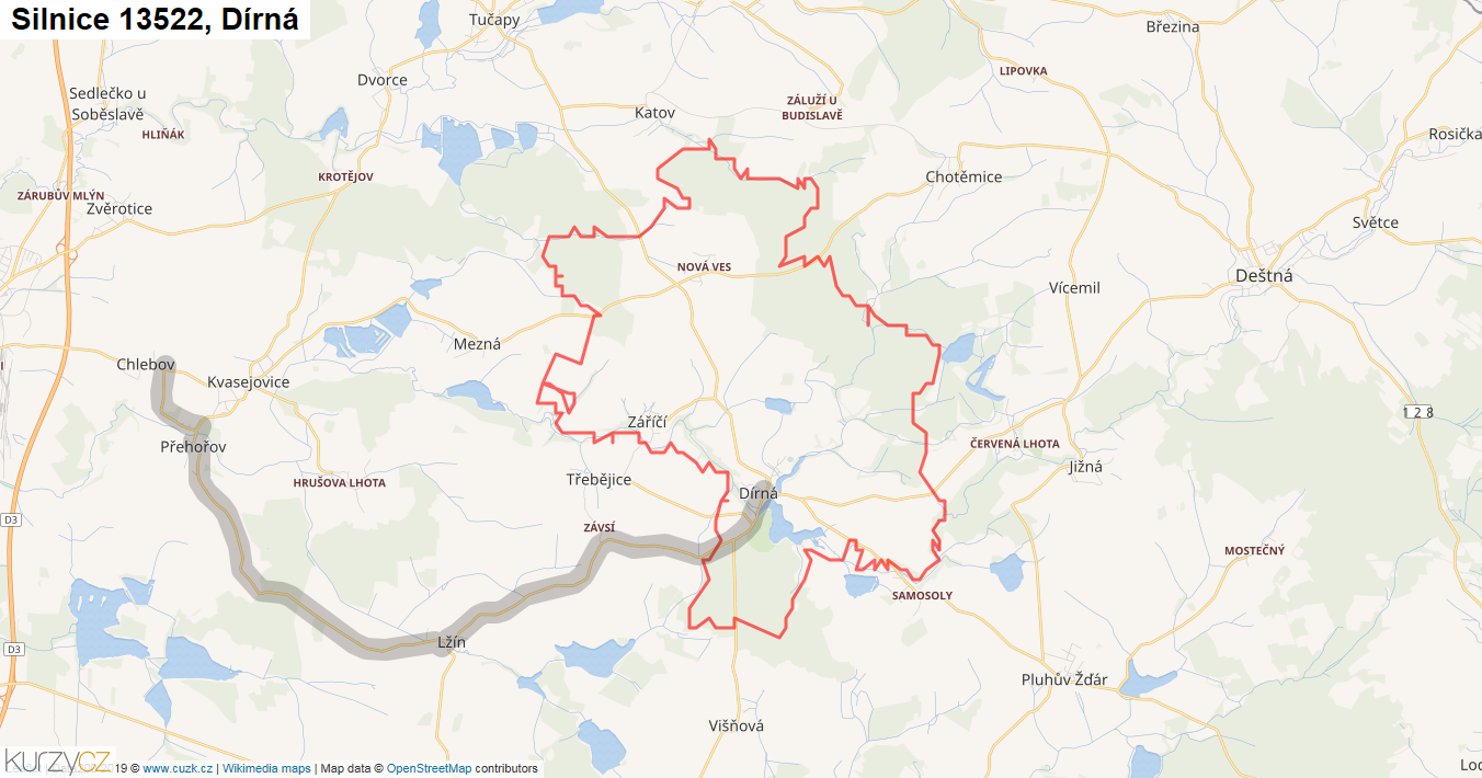 Dírná, Silnice 13522 - Mapa