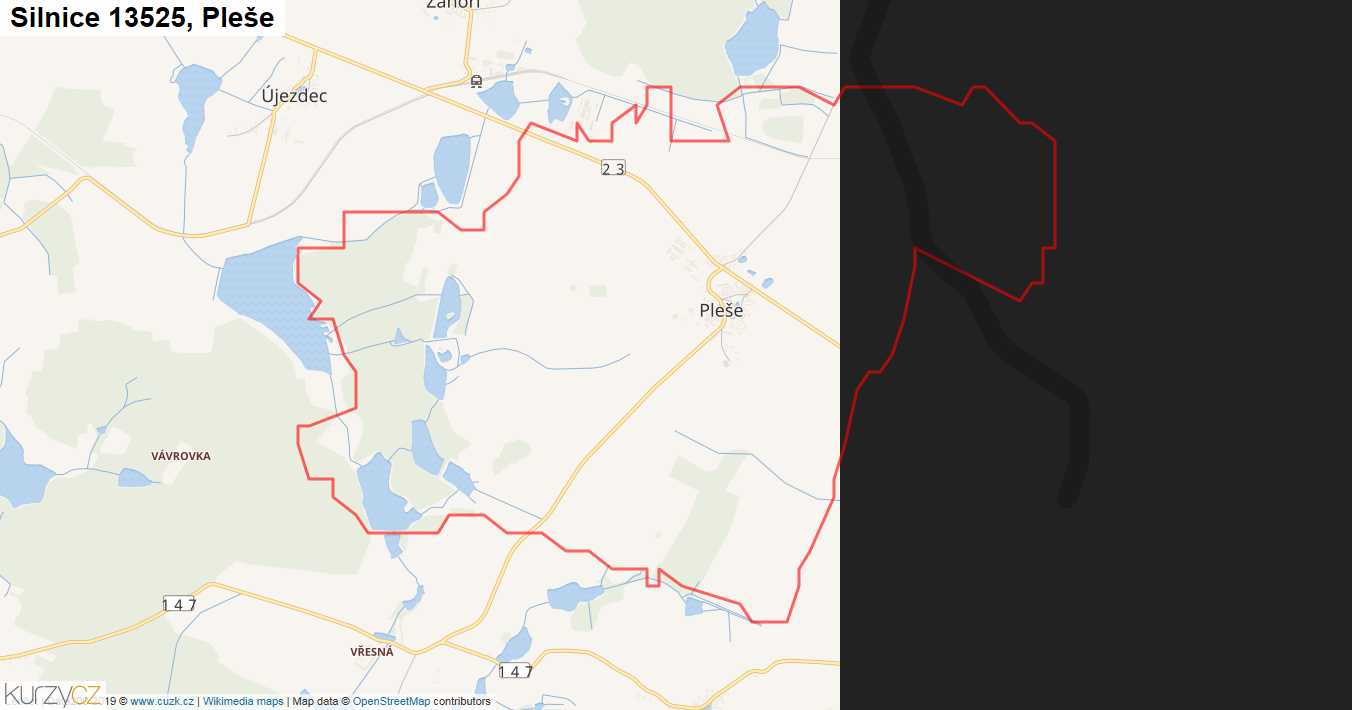 Pleše, Silnice 13525 - Mapa