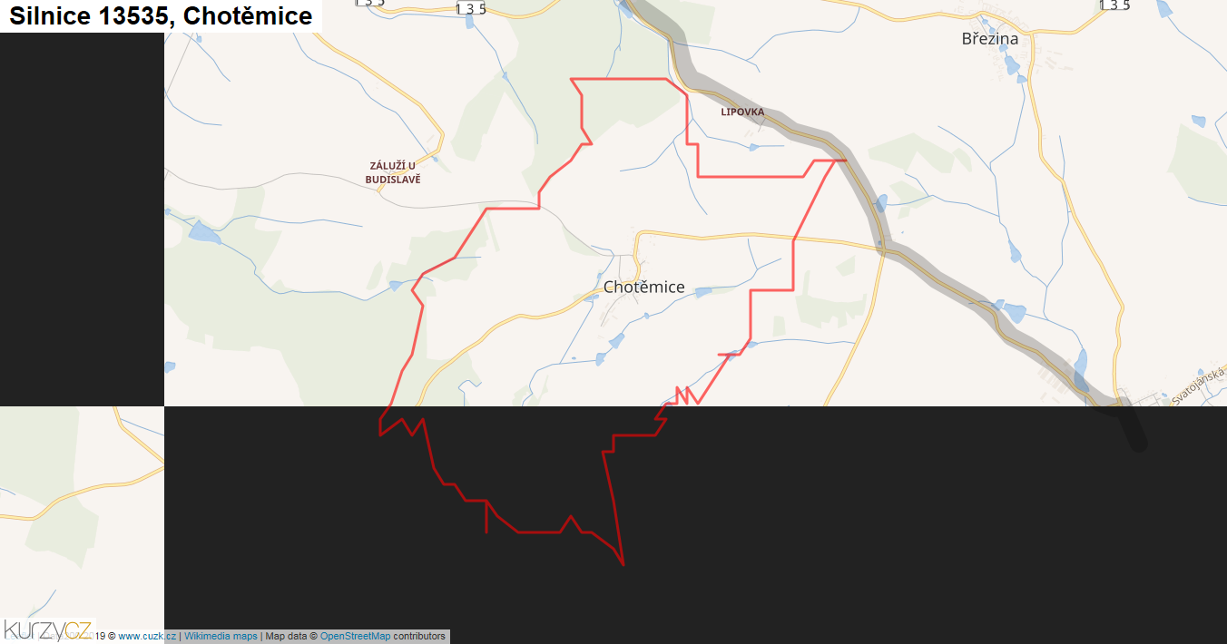 Chotěmice, Silnice 13535 - Mapa