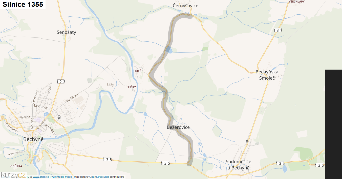 Silnice 1355 - mapa Silnice 1355