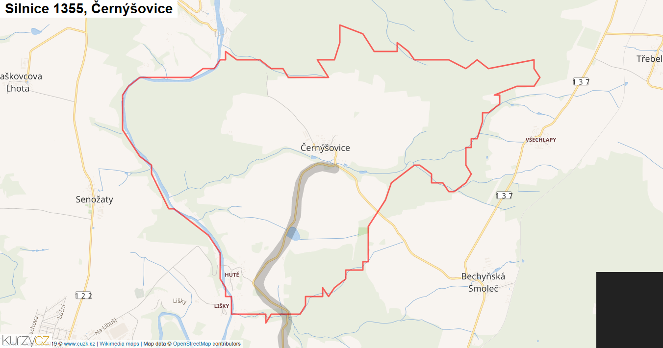 Černýšovice, Silnice 1355 - Mapa