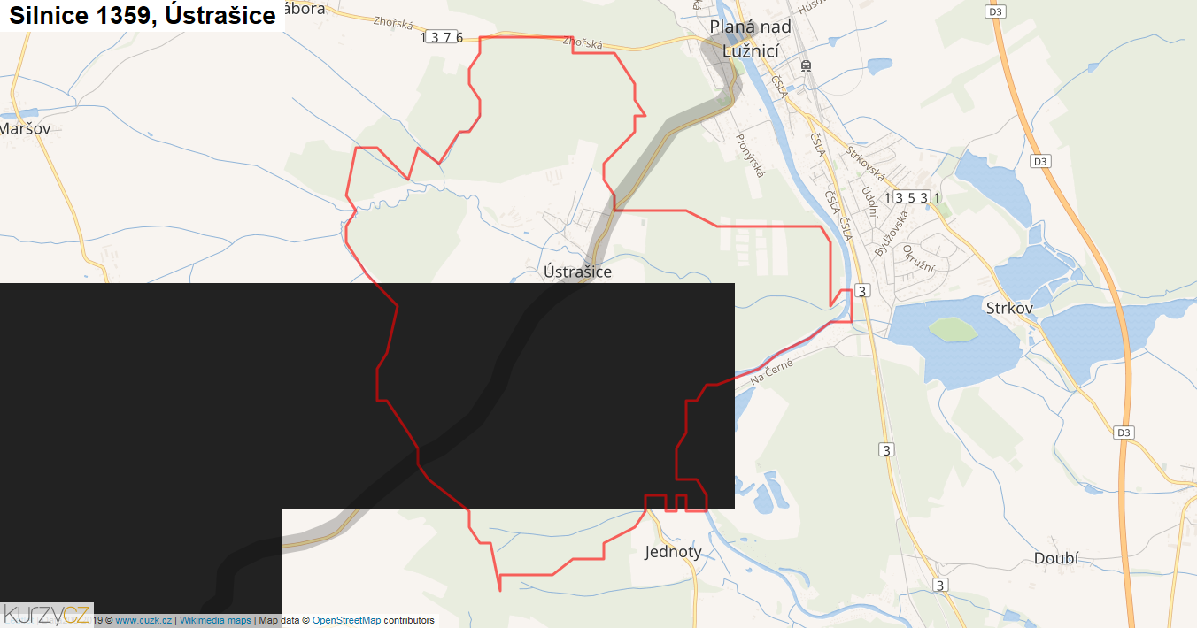 Ústrašice, Silnice 1359 - Mapa