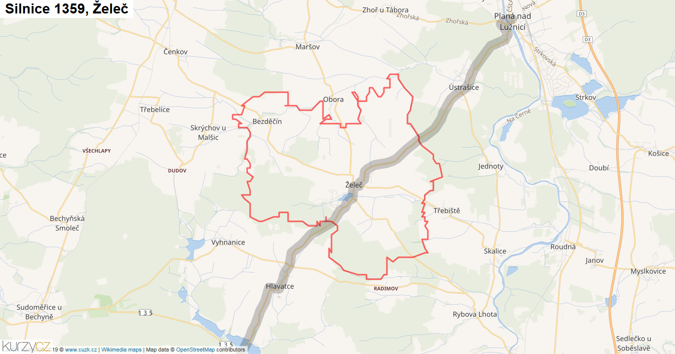 Želeč, Silnice 1359 - Mapa