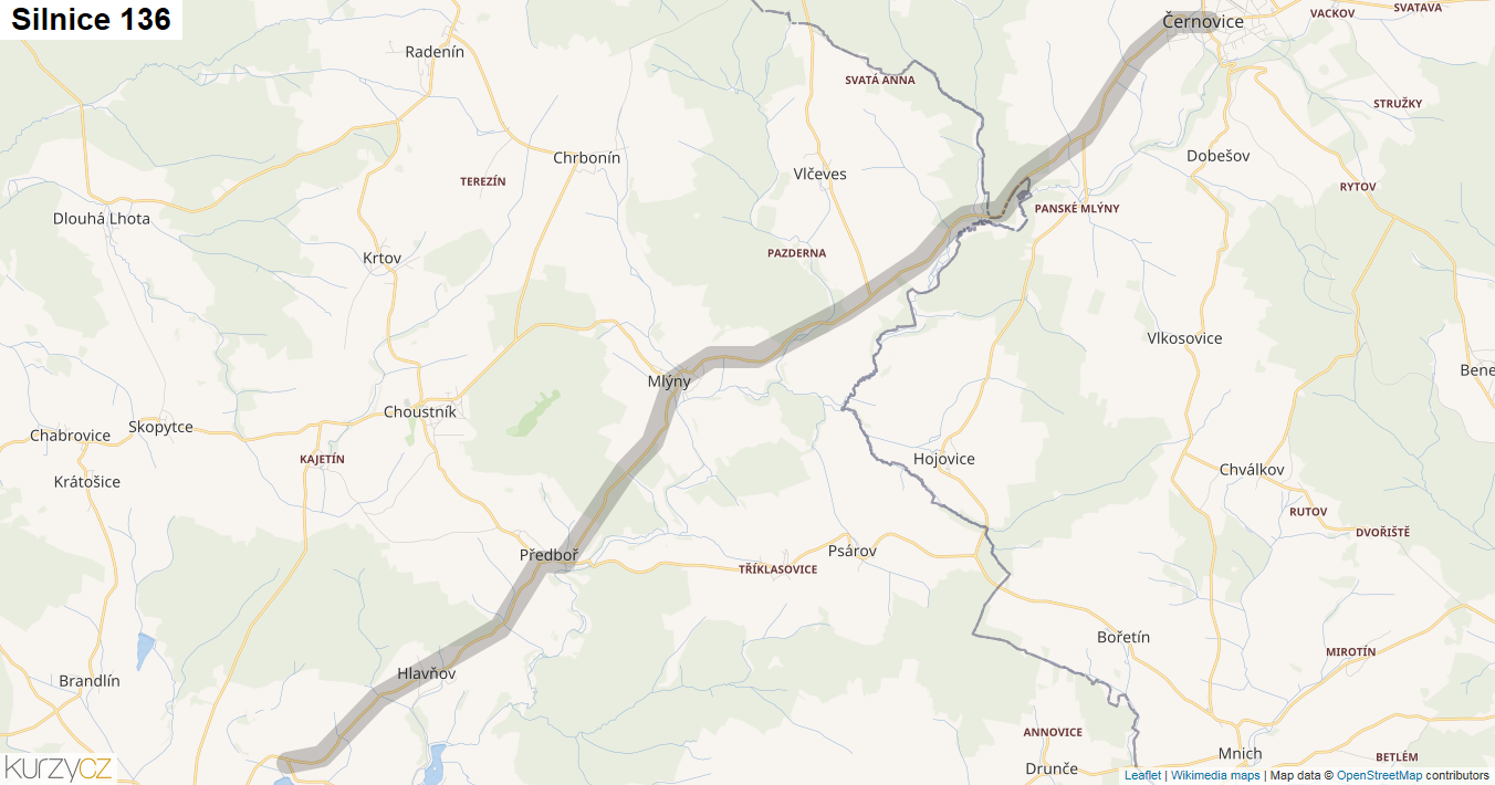 Silnice 136 - mapa Silnice 136