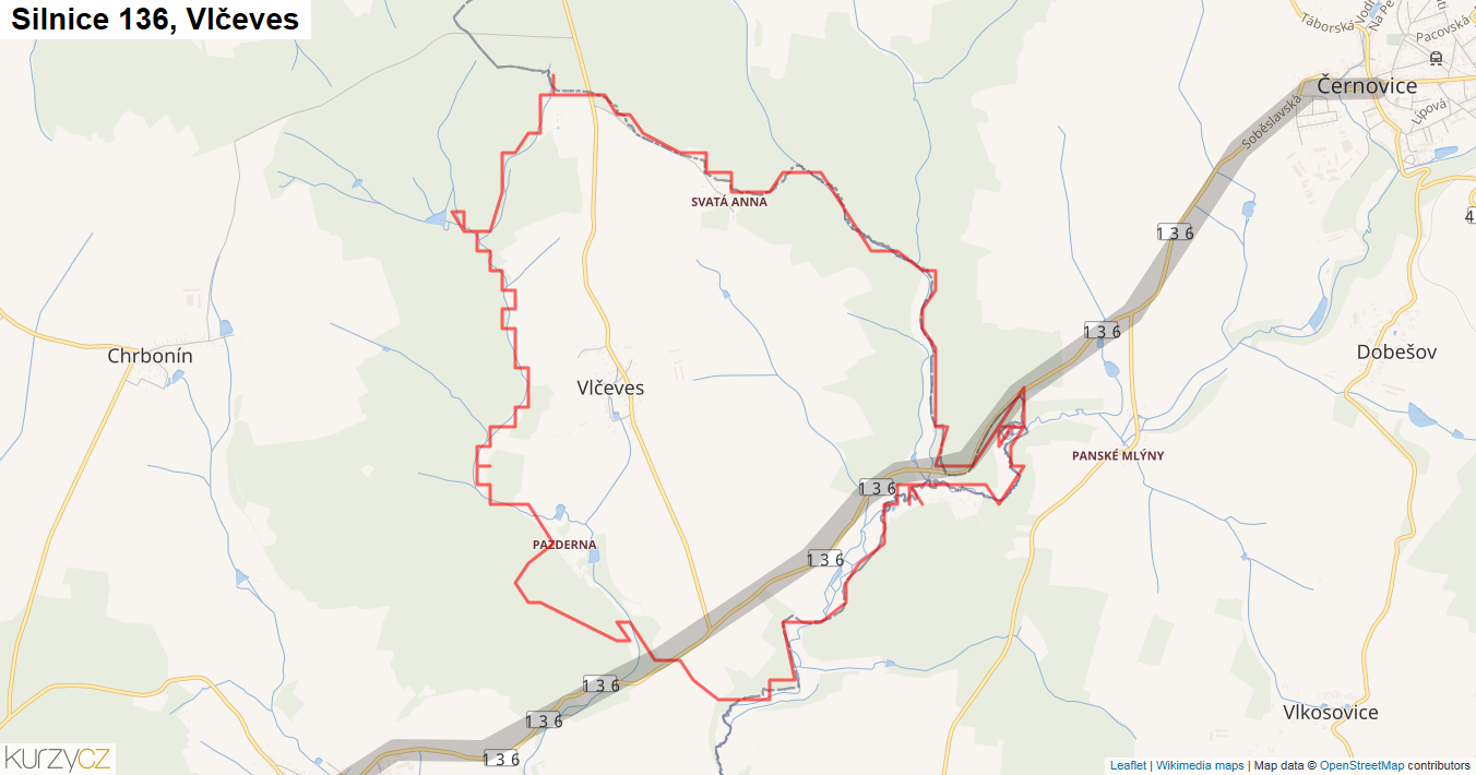 Vlčeves, Silnice 136 - Mapa