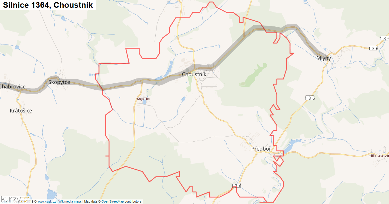 Choustník, Silnice 1364 - Mapa