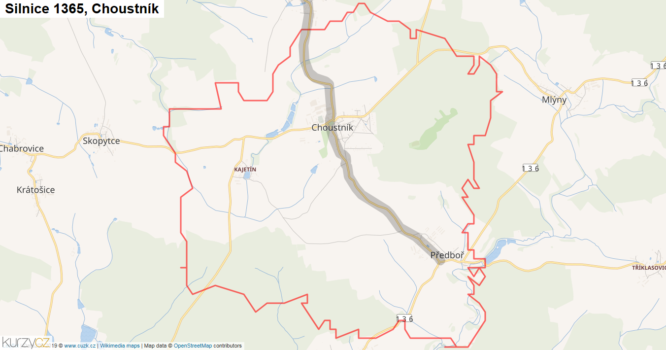 Choustník, Silnice 1365 - Mapa