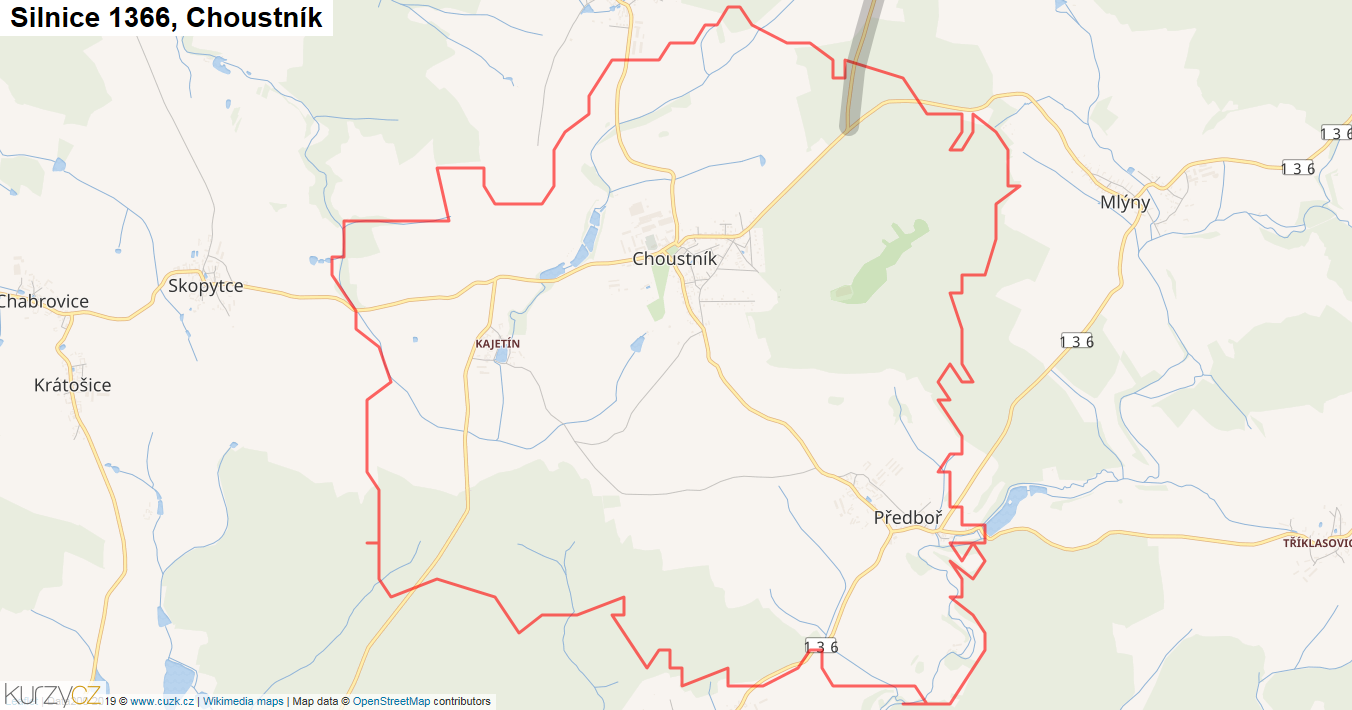 Choustník, Silnice 1366 - Mapa