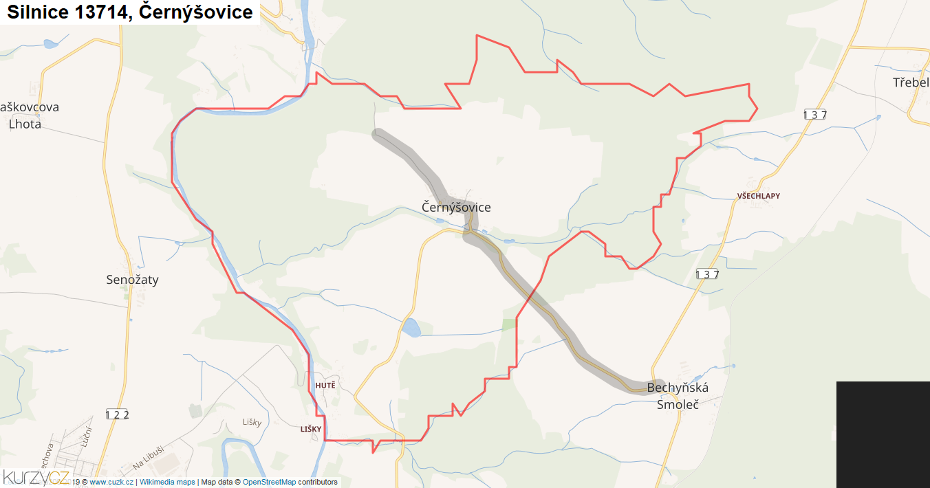 Černýšovice, Silnice 13714 - Mapa