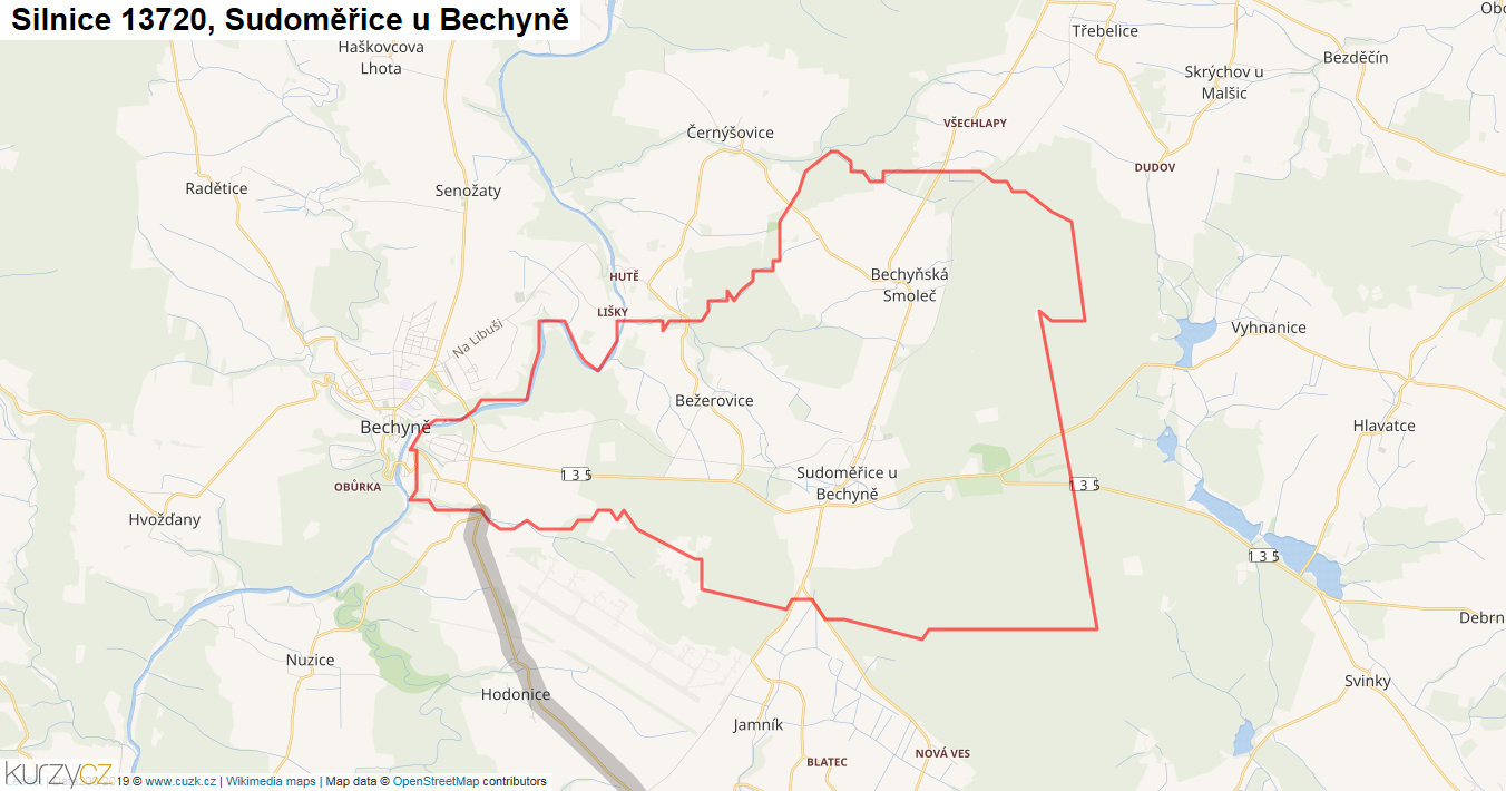 Sudoměřice u Bechyně, Silnice 13720 - Mapa