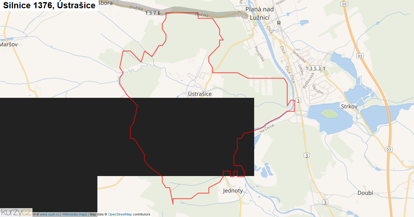 Ústrašice, Silnice 1376 - Mapa