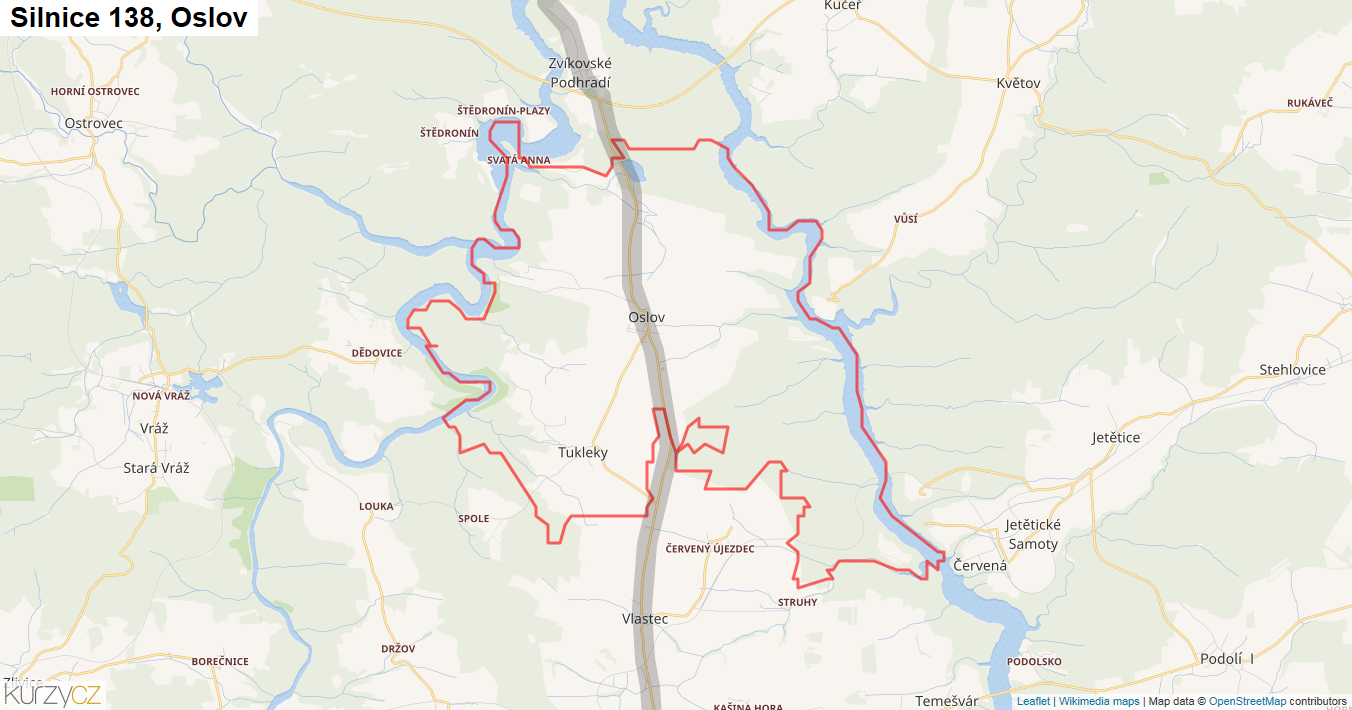 Oslov, Silnice 138 - Mapa