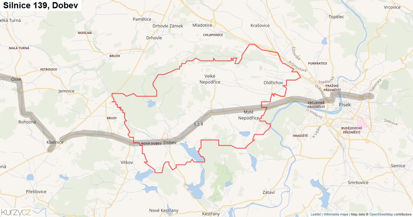 Dobev, Silnice 139 - Mapa