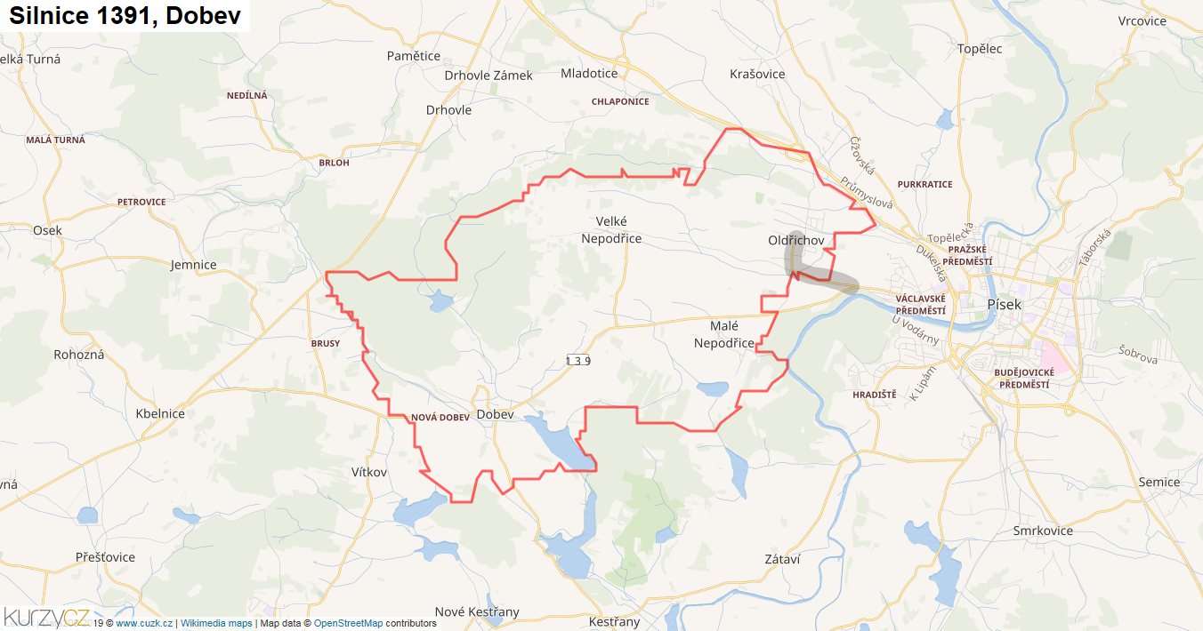 Dobev, Silnice 1391 - Mapa