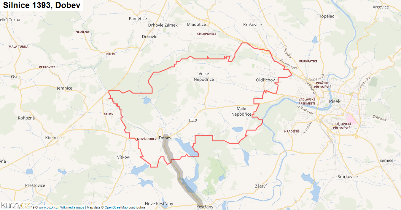 Dobev, Silnice 1393 - Mapa