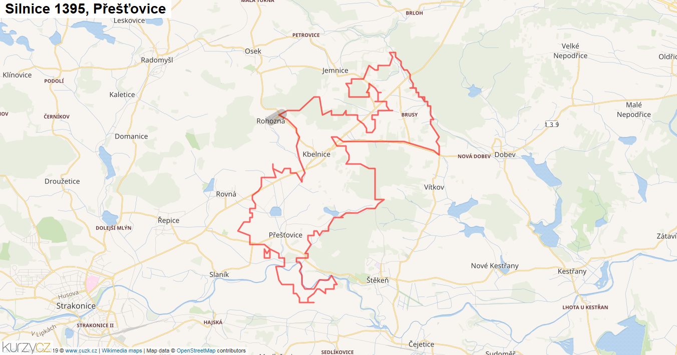 Přešťovice, Silnice 1395 - Mapa