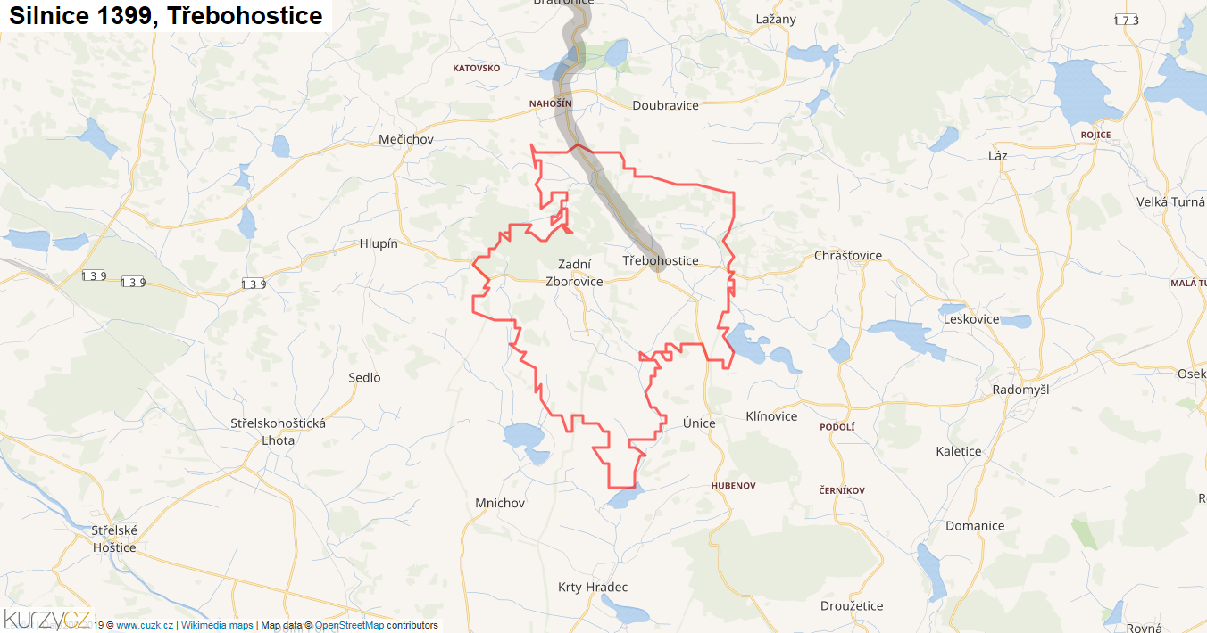Třebohostice, Silnice 1399 - Mapa