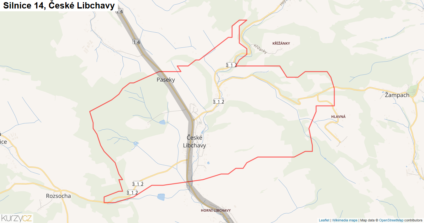 České Libchavy, Silnice 14 - Mapa