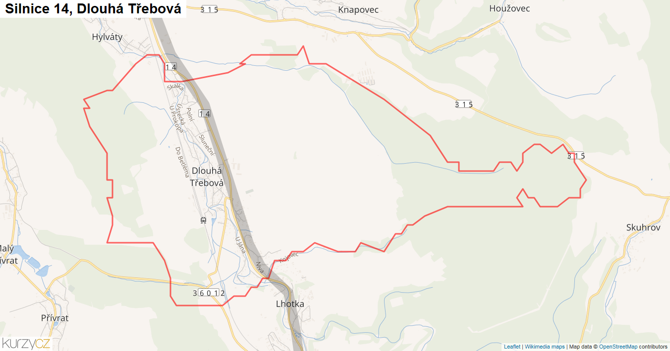 Dlouhá Třebová, Silnice 14 - Mapa