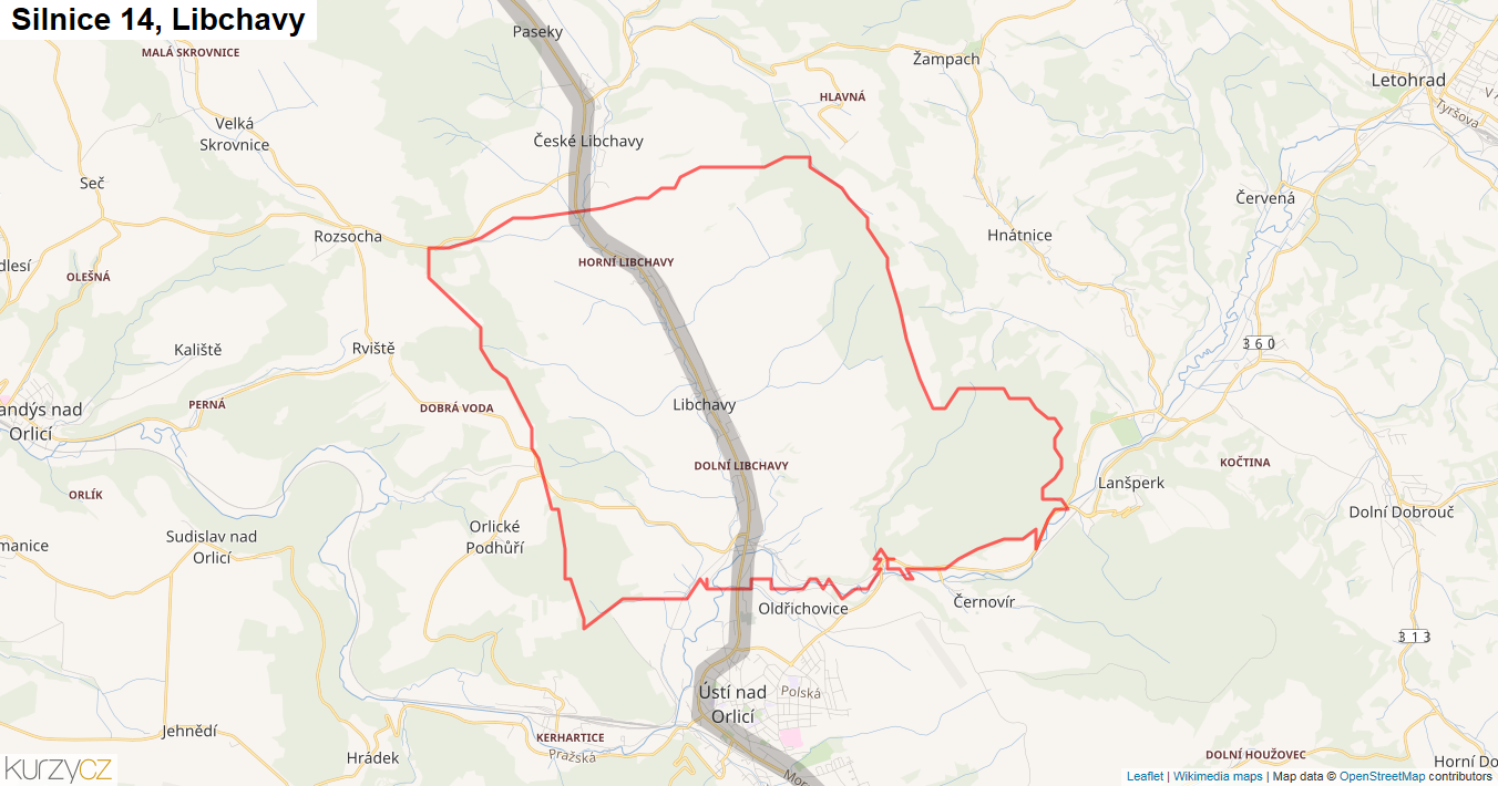 Libchavy, Silnice 14 - Mapa