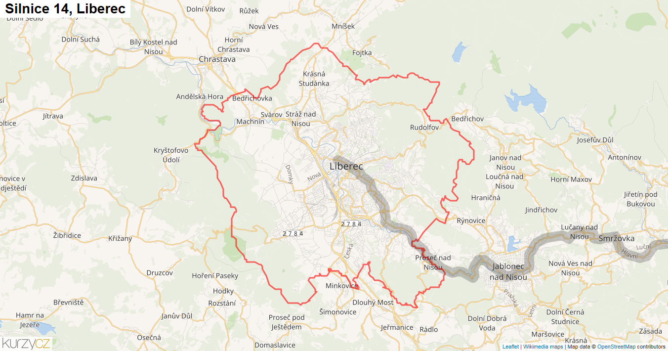 Liberec, Silnice 14 - Mapa