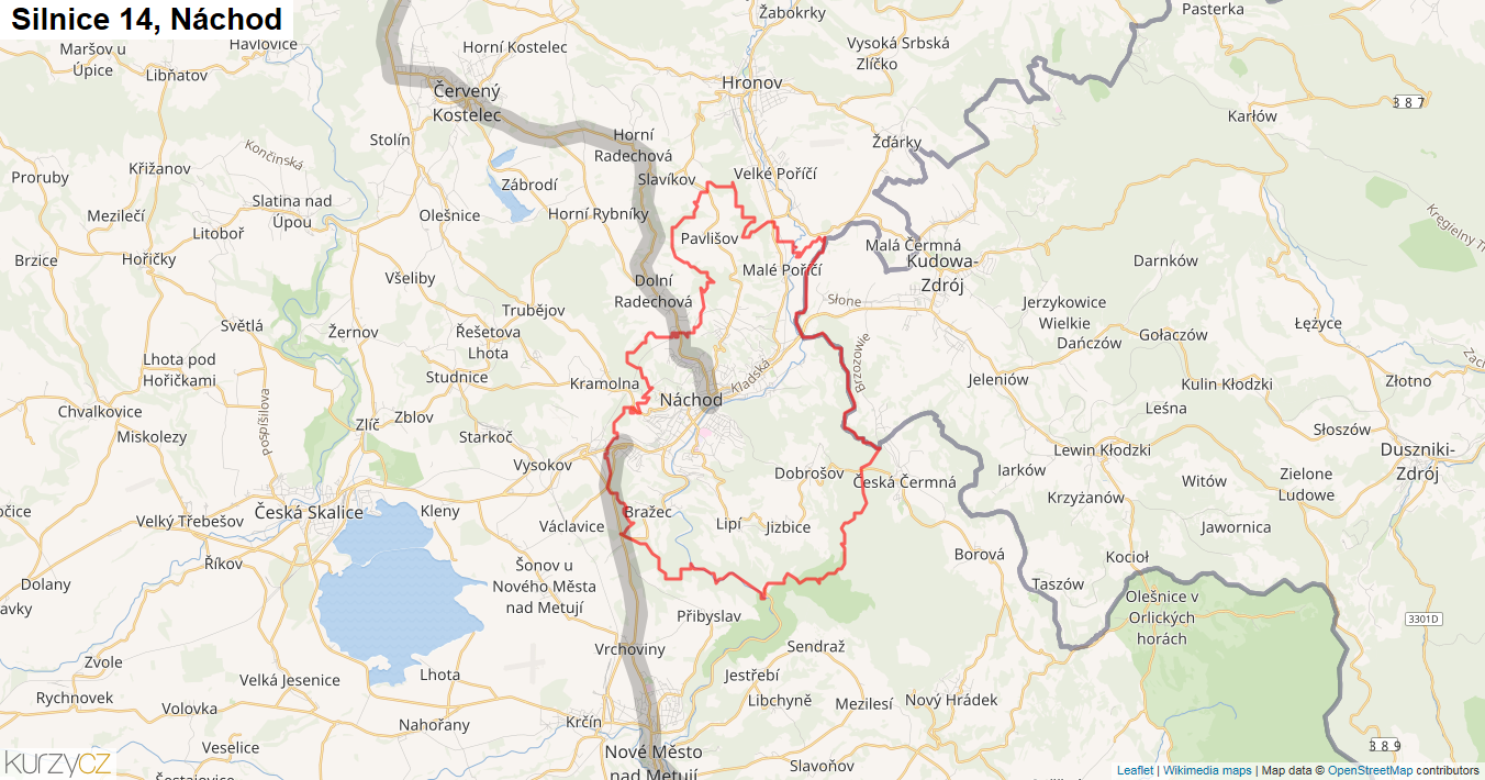 Náchod, Silnice 14 - Mapa