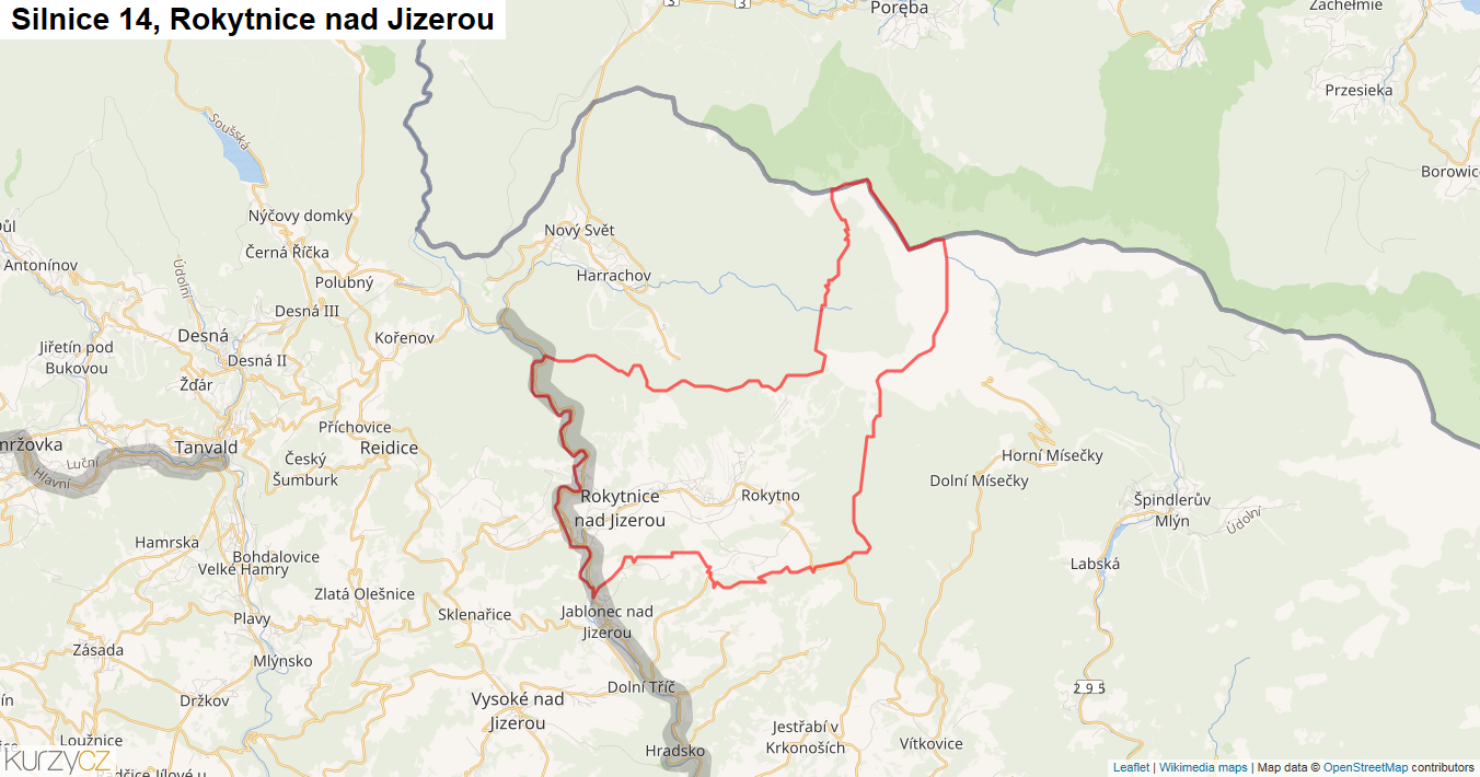 Rokytnice nad Jizerou, Silnice 14 - Mapa