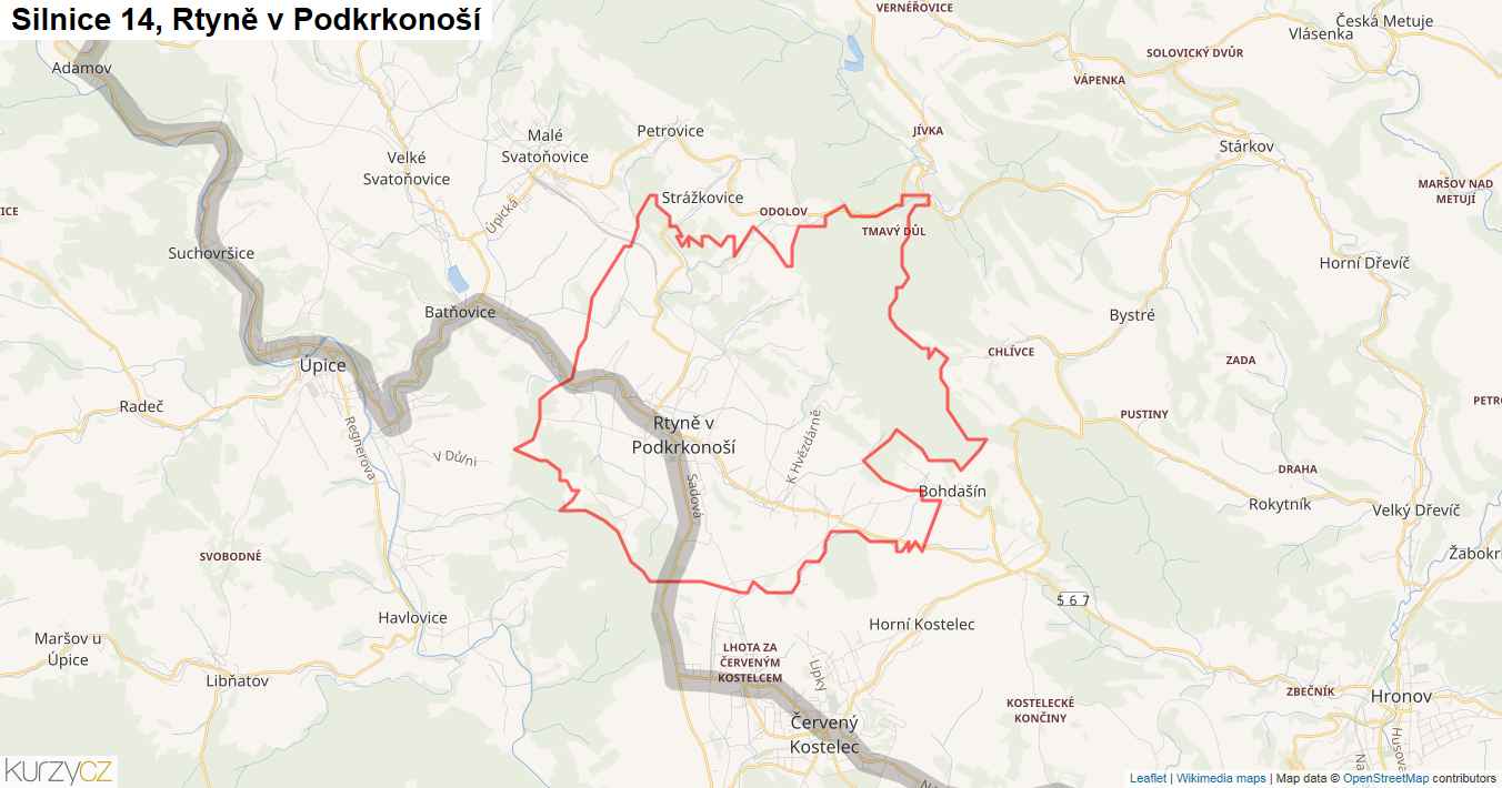 Rtyně v Podkrkonoší, Silnice 14 - Mapa
