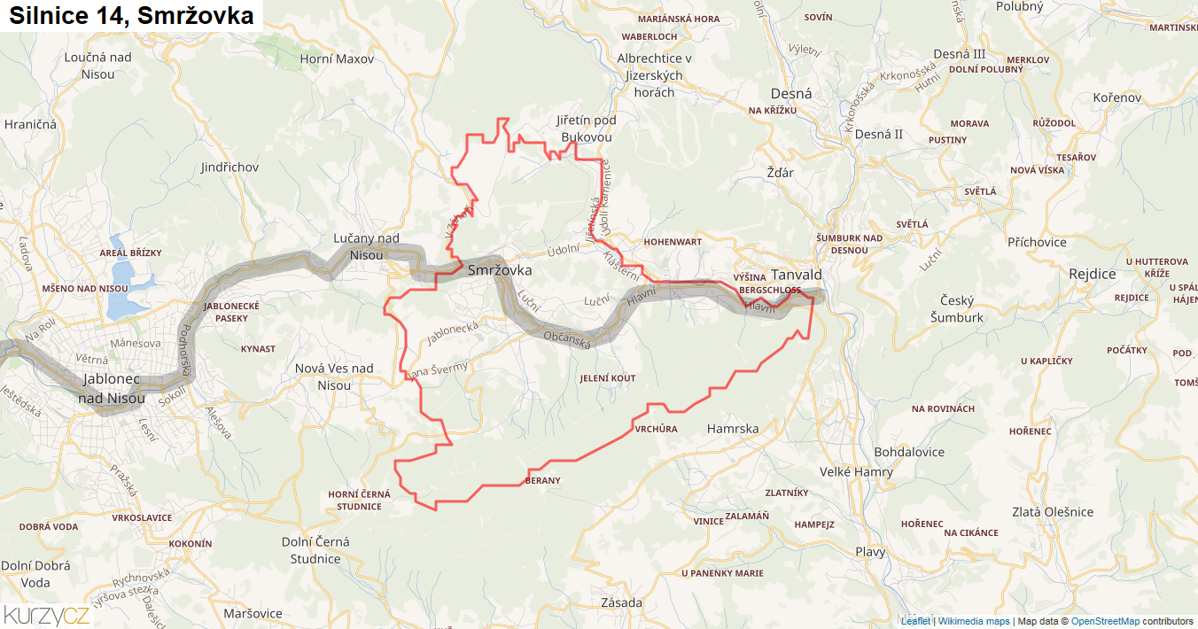 Smržovka, Silnice 14 - Mapa