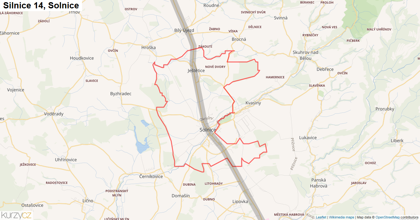 Solnice, Silnice 14 - Mapa