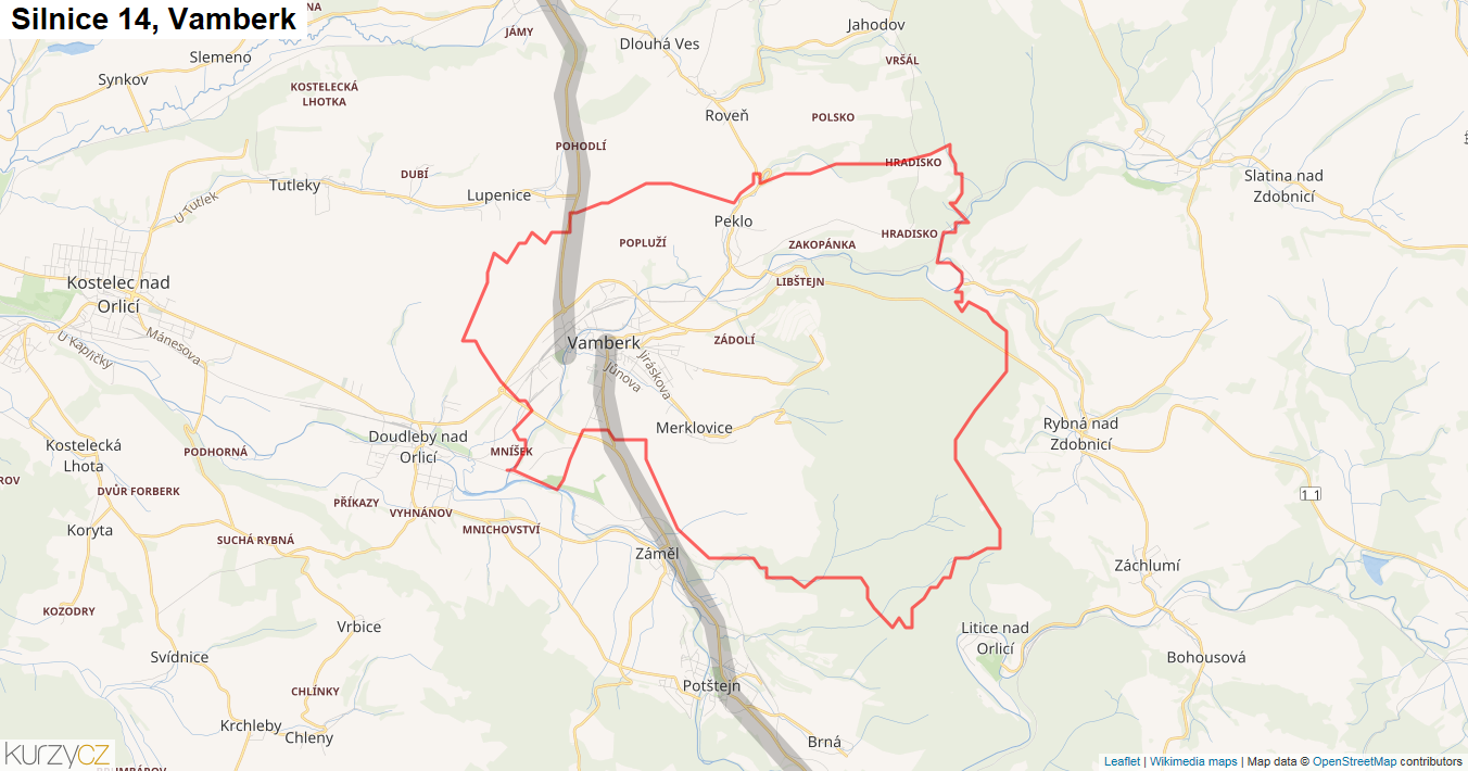 Vamberk, Silnice 14 - Mapa