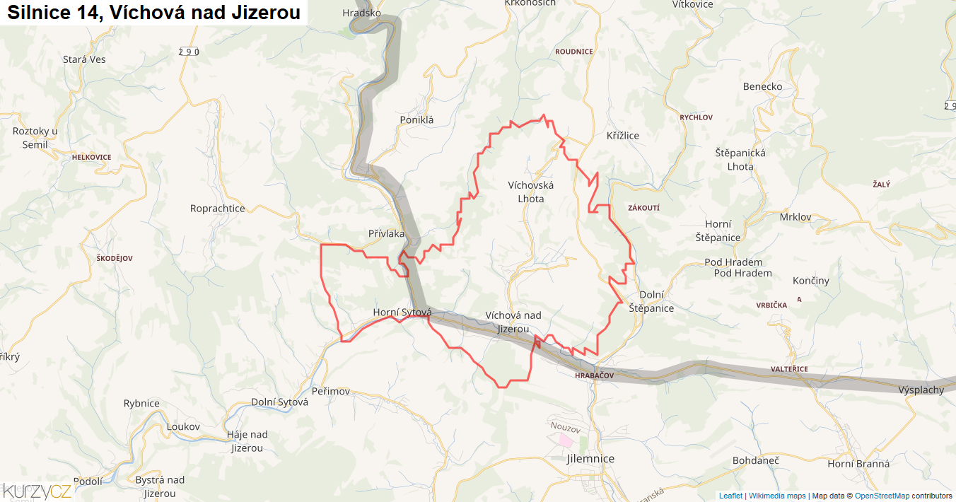Víchová nad Jizerou, Silnice 14 - Mapa