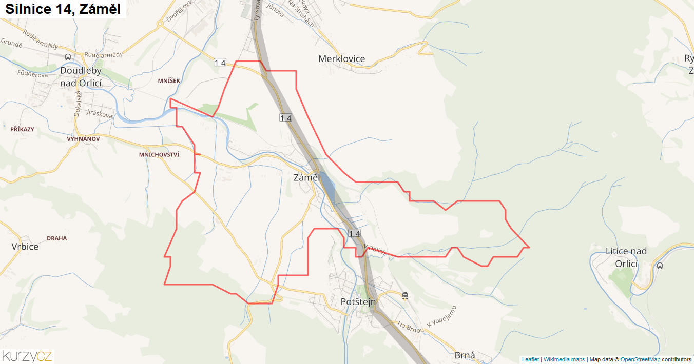 Záměl, Silnice 14 - Mapa