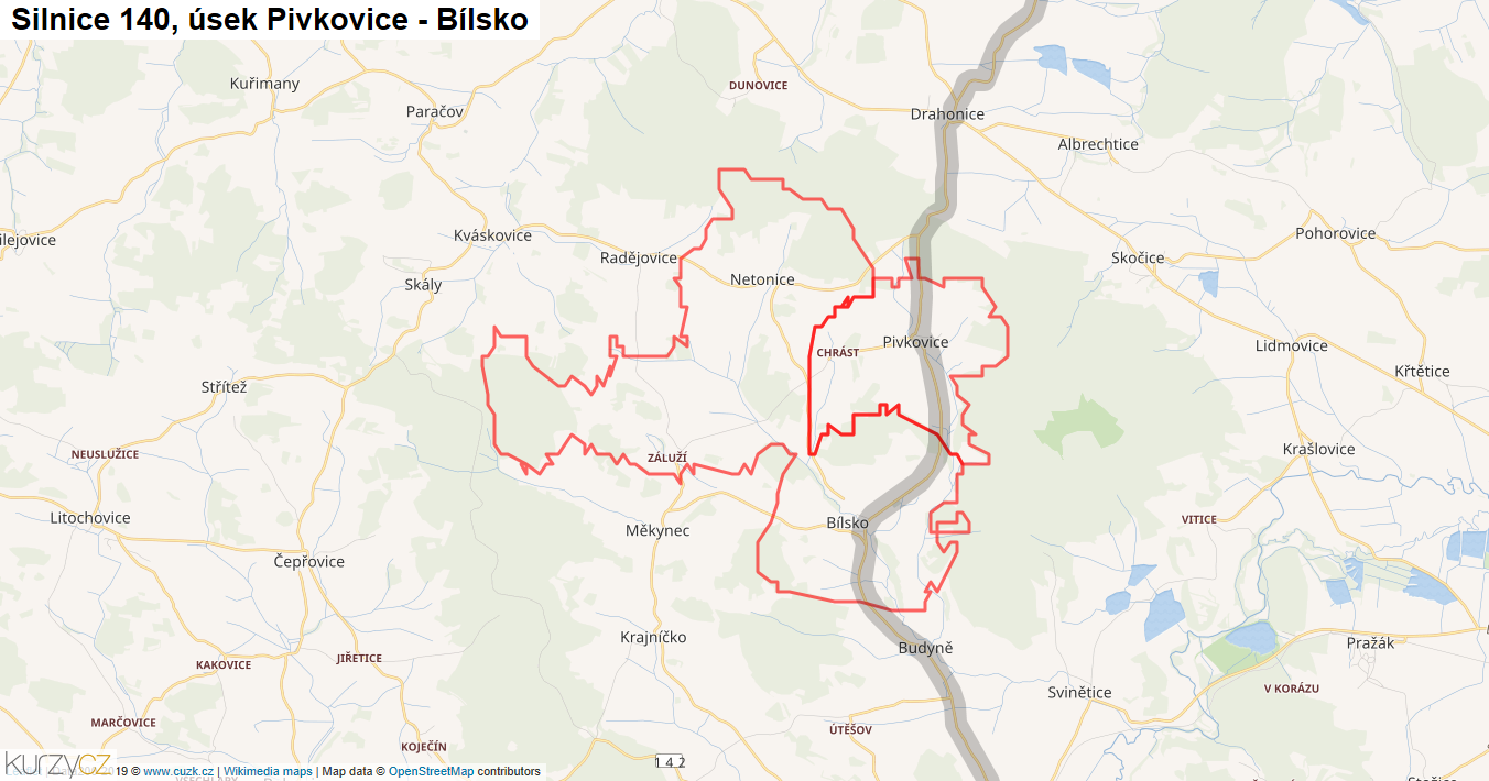 Úsek Pivkovice - Bílsko, Silnice 140 - Mapa