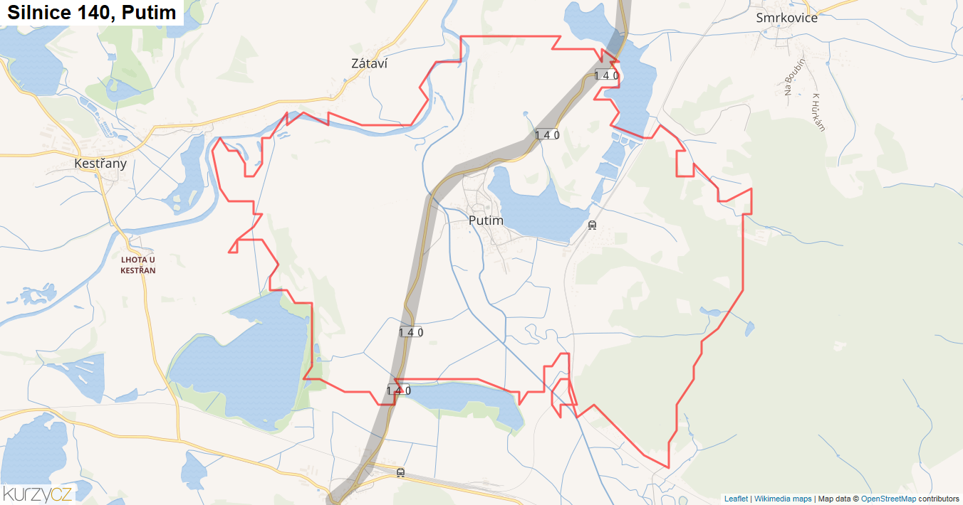 Putim, Silnice 140 - Mapa